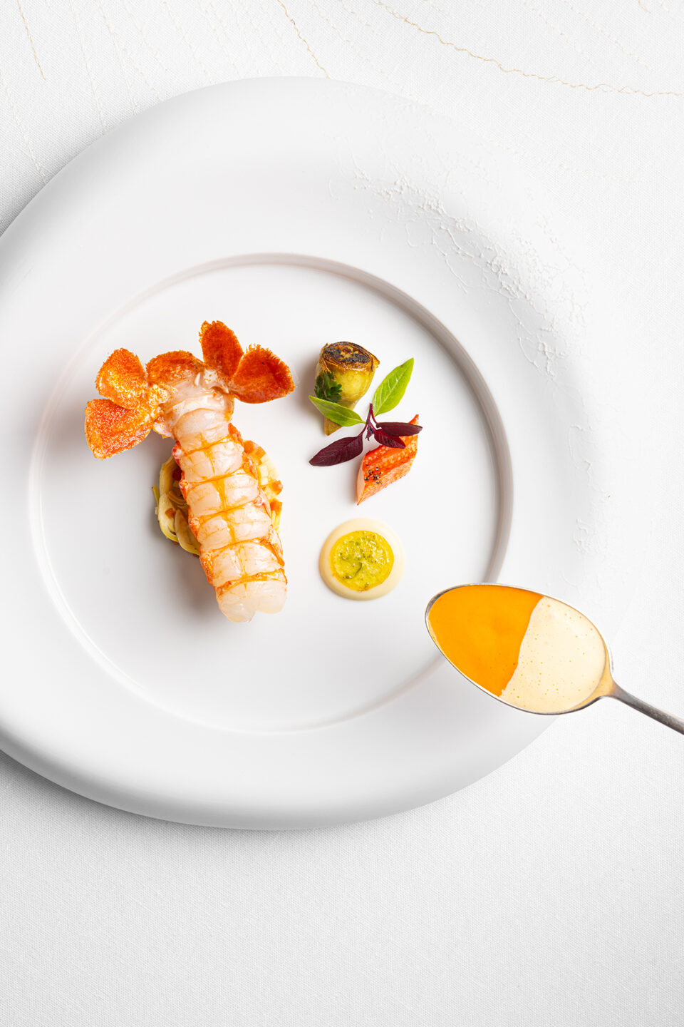 Cheval Blanc Paris Plénitude Langoustine, artichaut, coriandre pour sabayon ARLEQUIN ilyafoodstories copie